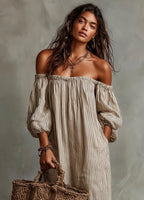 Carmen · Vestido largo con escote que deja los hombros al descubierto
