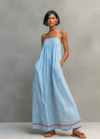 Nora · Vestido azul fluido con bolsillos